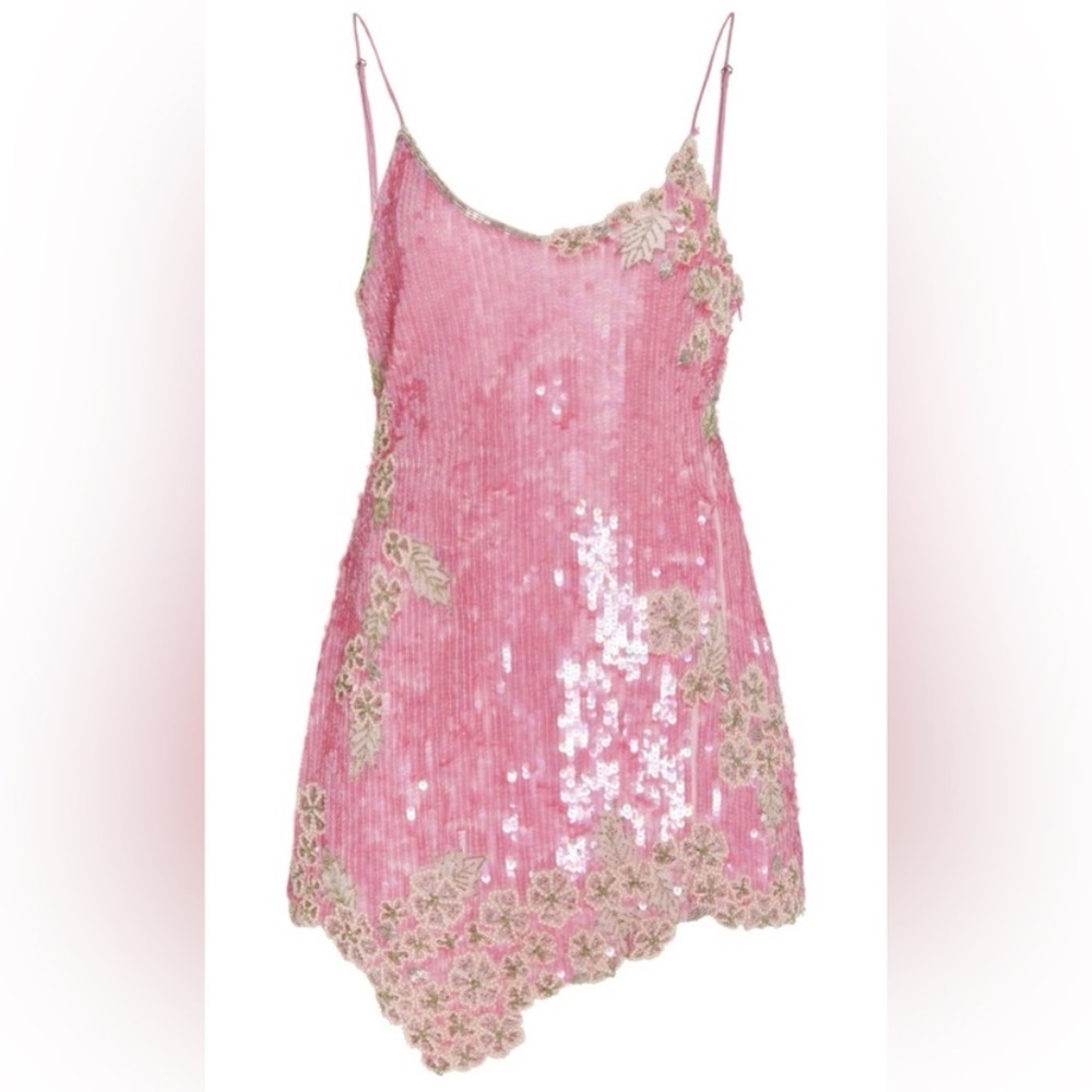 LoveShackFancy Pink Sequin Floral Mini Dress - Picture 10 of 15